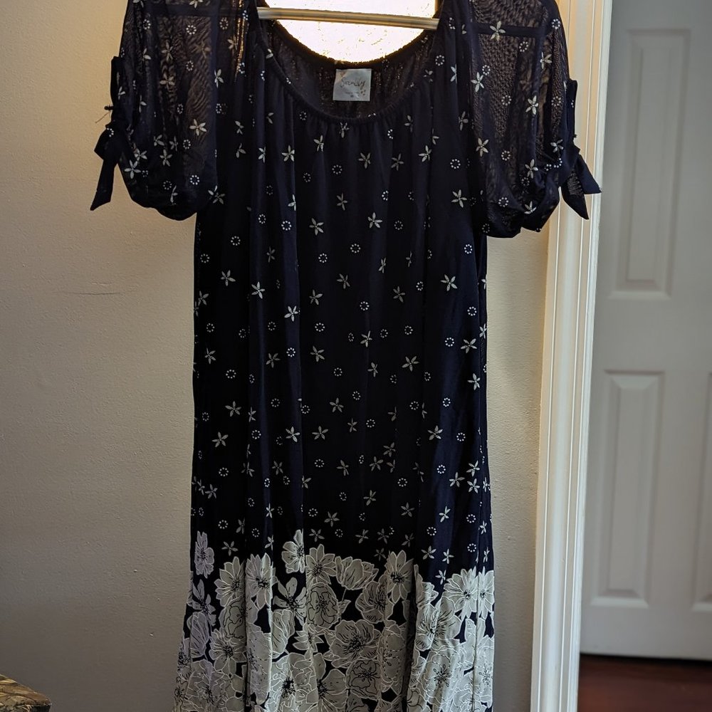 Black, white and gray lined dress with floral print